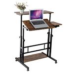 Hadulcet Mobile Standing Desk, Rolling Table Adjustable Computer Desk, Stand Up Laptop Desk Mobile Workstation for Home Office Classroom with Wheels, 31.49 x 23.6 in Rustic Brown