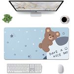 Cartoon Brown Bear Cosmic Starry Sky Pattern Desk Mat, Mouse Pad,Blue Desk Mat, Dual Use Desk Writing Mat for Office/Home for Boy Men(31.5''X15.7', Blue&Cosmic Bear)