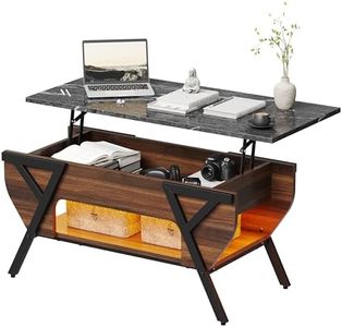 Bestier 42" Boat-Shaped Lift Top Coffee Table with Remote LED Lights & Storage Shelf for Living Room, Walnut