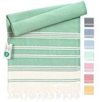 Hammam towel - Beach towel XXL made from 100% recycled cotton - Quick-drying Turkish hammam beach towels, fouta, pestemal Turkish towels ideal as a Turkish blanket – Green – 100x200cm Diamond