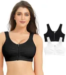 BRABIC Zip Front Closure Everyday Bra for Women Post Surgery Compression Support with Adjustable Straps Wirefree (X-Small,Black + White Two Pack)