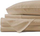 LUXURIOUS BEDDING 1000-Thread-Count 100% Egyptian Cotton Bed Sheets, 4-Pc Upto 20" Deep Pocket (1 Fitted + 1 Flat + 2 pillowcase) Flat Sheet Super King Size(110x114in.),Taupe