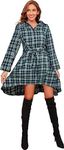 FANCYINN Womens High Low Flannel Plaid Tunic Shirt Dresses Long Sleeve Buttons Down Checkered Casual Fall Christmas Dress Blue & Green M