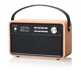 Roxel Retro D1 Vintage DAB+/FM Radio Wireless Speaker | Bedside Alarm Clock with Sleep Function. Rustic Exterior, Mains and USB Rechargeable, TF card, AUX and USB Compatible (Oak)