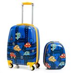 HONEY JOY Kids Luggage, 12” Travel Backpack & 18” Hard Shell Toddler Suitcase, Children Rolling Luggage with Wheels, Retractable Handle & 4 Casters, 2Pcs Carry On Luggage Set for Boys Girls(Car)