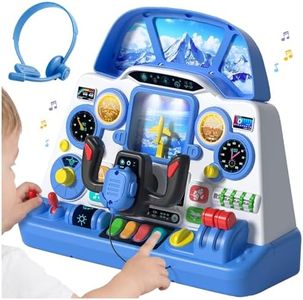 Kids Airplane Simulator Toy for Toddlers, Interactive Sensory Busy Board Activity Cube, Steering Dashboard Role-Play Learning Toy, Screen-Free STEM Educational Gift for 3 4 5 6 Years Old Boys & Girls