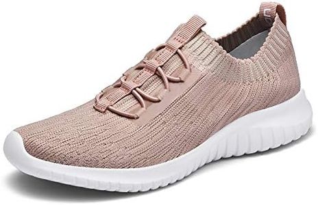 TIOSEBON Women's Lightweight Casual Walking Athletic Shoes Breathable Running Slip-On Sneakers for Jogging Workout Soft Shoes Wide US 5 Apricot