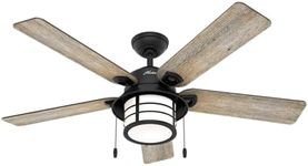 HUNTER FAN Ceiling Fan Santorini 137 cm Indoor and Outdoor, with light and Pull chain, Natural Iron, 5 Reversible Blades Barnwood and Black Willow Ideal for Summer or Winter, Model 50648