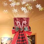 HOHOTIME Valentines Day Decor, Valentine's Tree Topper with Lighted, Red Hat Ornaments 3D LED Rotating Snowflake Projector, Christmas Hat Tinsel Glitter Lighted Snowflake Tree Top Holiday Decorations