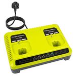 ASUNCELL P117 Battery Charger for Ryobi Dual Replacement 18v Li-ion & Ni-cad Ni-Mh 12V-18V Charger for Ryobi One+ Cordless Power Tool Battery P100 P101 P106 P104 P105 140153004 140237023 (UK Plug)