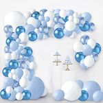 Blue Balloon Garland Arch Kit,124 Pcs Metallic Blue White Confetti Latex Balloons, Macaron Light Blue Party Balloon Arch for Baby Shower Birthday Wedding Graduation Party Background Decorations