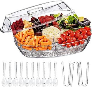 Divided Serving Tray with Lid, Large Serving Platter on Ice Serving Trays for Party with 3 Compartments and Dipping Bowl, Veggie, Fruit, Cheese, Salad, Sushi, Appetizer Trays for Serving Food