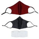 100% Mulberry Silk Face Mask with PM2.5 Filter and Filter Pocket, Reusable,Fashionable,Anti Dust Mouth Cover with Adjustable Ear Loops,Light Weighted,for Girls, Women and Men, Black & Red, Small Size, 2PCS