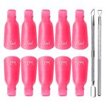 Qufiiry Nail Clips, 10 Pcs Nail Soak Off Clip, Nail Polish Remover Clips, Acrylic Gel Polish Clips (Pink) for Finger UV Gel Polish Removal with 2 Cuticle Pusher