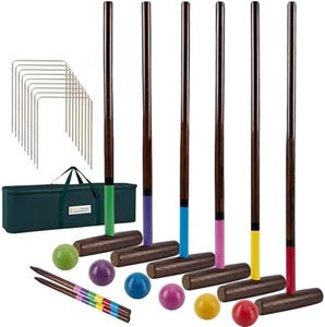SpexDarxs Six Player Croquet Sets, 32’’ Croquet Set with Premium Wooden Mallets|Colored Balls|Wickets|Stakes| Carrying Bag, Outdoor Lawn Backyard Game for Teenager Adult Family