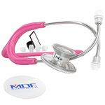 MDF Acoustica Lightweight Stethoscope, Dual Head, Fuchsia Tube, Silver Chestpiece-Headset, MDF747XP32