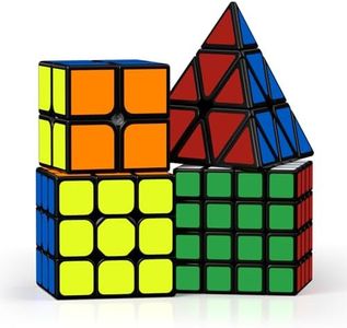 ROXENDA Speed Cube Set, 2X2 3X3 4X4 Piramide Magic Cube - Puzzle Cubo di Velocità per Bambini, Giochi IQ, Giocattoli Educativi [4 Confezione] (Adesivi)