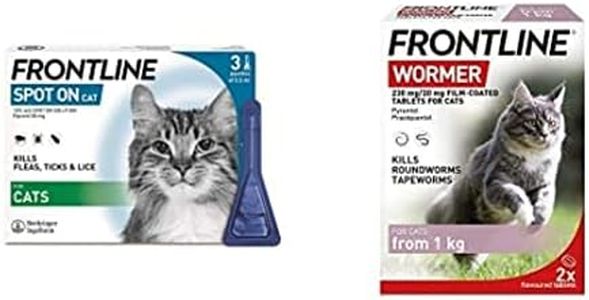 FRONTLINE Spot On Flea & Tick Treatment for Cats - 3 Pipettes & FRONTLINE Wormer for Cats - 2 Tablets