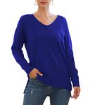 PCEAIIH Women Jumpers Casual Long Sleeve V-Neck Lightweight Knitwear Sweater Loose Pullover Tops 2XL Royal Blue