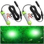 Retisee 2 Pcs 12V Green Underwater Fishing Light IP68 Waterproof Aluminum Bright LED Fish Bait Submersible Night Fishing Lights Lure Bait Finder with Battery Clamp for Crappie(45w, 24.61 ft)