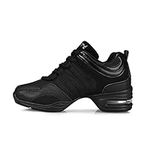 ERLINGO Womens Dance Sneakers Jazz Shoes Breathable Air Cushion Lady Split Sole Athletic Walking Dance Shoes Comfy Mesh Lace Up Shoe Shock Absorption Wear-Resistant Sneakers Black