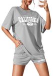 KSHS Women Light Grey Cotton Printed Pajama Set Night Suit Set Of Top & Shorts, Large