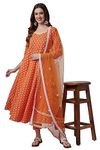 miss fame Women's Cotton Anarkali Kurta with Pants and Dupatta - (Orange, Large)