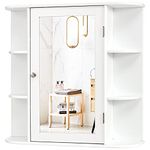 CASART Bathroom Mirror Cabinet, Wall Mounted Storage Cupboard with Single Door and Adjustable Shelves, Wooden Medicine Cabinet Display Organizer Unit for Bathroom Kitchen Living Room (White)