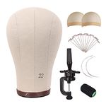 MapofBeauty Wig Head Cork Canvas Block Head for Making Wigs Mannequin Head With Stand Head Pins (22 inch, Brown/Beige)