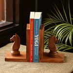 ExclusiveLane 'Chess Horse' Handcrafted Wooden Book Ends for Shelf (Sheesham Wood) | Bookends for Heavy Books Shelf for Home Book Stand Book Ends for Table Book Holder Book Stopper Book Ends Wooden