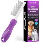 Dog Comb with Long & Short Stainless Steel Teeth - Detangling Cat Comb for Removing Matted Hair & Knots – Pet Tool Accessories for Safe & Gentle DIY Dogs & Cats Grooming