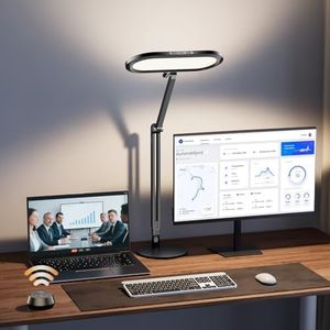 LitONES Eye-Caring Desk Lamp for Home Office – LED Soft Light with Knob Remote, Stepless Dimming & Color, Memory, Metal Computer Light for Zoom, Video Recording & Conference, Flicker-Free, Glare-Free
