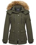 Wantdo Women's Winter Jacket Warm Coat with Fur Hood Quilted Jacket Army Green XL