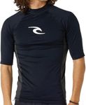 RIP CURL Mens Waves UPF Performance Short Sleeve Rash Vest Top - Black - UV Sun Protection and SPF Properties