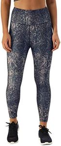 Enamor Athleisure Women's Polyester Blend High Waisted Slim Fit Quick Dry 4 Way Stretch Antimicrobial Yoga Activewear Tights Pants - E040(E040-Skin Aop Navy-M)