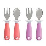 Munchkin Raise Toddler Fork and Spoon, 4 Pack (Pink/Purple)