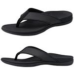 Everhealth Men's Flip Flops Arch Support Sandals, Orthotic Supportive Walking Toe-Post Sandals, Comfort Arch Flip Flop Sandal for Plantar Fasciitis Flat Feet Heel Pain Relief,Black UK9