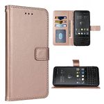 FDCWTSH Compatible with BlackBerry KEY2 Wallet Case Wrist Strap Lanyard Leather Flip Cover Card Holder Stand Cell Accessories Folio Purse Credit Phone Cover for Key 2 Two KEYtwo Women Men Rose Gold