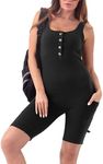 SUNNYBUY Women's Maternity Rompers Sleeveless Shorts Workout Pregnancy Jumpsuit Button Down Bodysuit with Pockets, Black, Medium