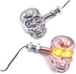 PerfecTech Motorcycle 10mm Screw Skull Head LED Amber Turn Signal Indicator Light (Chrome)