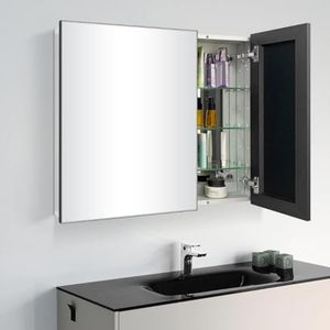 FOMAYKO Aluminum Bathroom Medicine Cabinet with Farmhouse Black Metal Framed 26(H) x30(W) Inches Double Sided Mirror Door Recess or Surface Mount Mirror Cabinet for Bathroom Toilet Kitchen