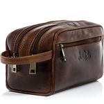 SID & VAIN wash Bag GATWICK Large Travel Overnight Wash Gym Shaving Bag Real Leather Toiletry Bag Leather Bag Men Women Unisex Brown