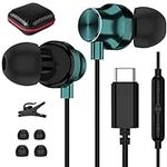 Aodesy USB C Headphone, Wired Earbuds for Samsung S23 Ultra S22 S21 S20 A53 A54 Galaxy Z Flip 5 Fold 4 in-Ear Noise Canceling Type C Earphone with Mic for iPad 10 Pro Pixel 7 6 6a 7a OnePlus 9 Green