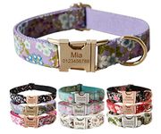 Custom Dog Collar with Metal Buckle - Pet Collars Personalized with Name and Phone Number (Floral)