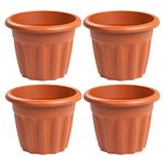 4 X 33cm Terracotta 12L Litre Round Plastic Planter with Drainage Hole, Garden Plant Pot, Floor Indoor/Outdoor, Made in UK