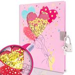 Diary with Lock for Girl,Boys 7.1 x 5.1'' 160 Lined Pages Journal Intime Pour Filles Avec Cadenas, Shakable Sequin Journal Secret Notebook for Kids Ages 5 6 7 8 9 10 Gifts (Heart)