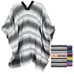 Artisans Bazaar Traditional Mexican Baja Poncho Men and Women Authentic Gaban Serape Sarape Blanket Pancho Jorongo Cowboy, Gray, One Size