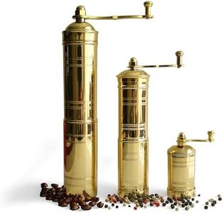 Milih Set of Three Turkish Manual Coffee Grinders, Gold Brass Coffee Mill, Pepper Grinder, Kitchen Decor, Adjustable Coffee Mill with Handle, Fixed Top