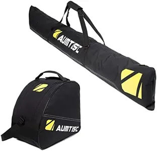 AUMTISC Ski Bag Padded 2 Piece Ski and Boot Bag Combo for 1 Pair of Ski Boots Adjustable Length Ski Bag Up to 200cm (Black)