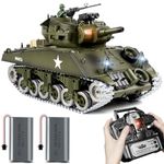 1:18 RC Tank, Metal US M4A3 Sherman Remote Control Model Army Tank That Shoots BBS and Water Bombs, 2.4Ghz RC Vehicle Military Toys with Smoke, Lights, Sound, and Recoil for Kids and Adults